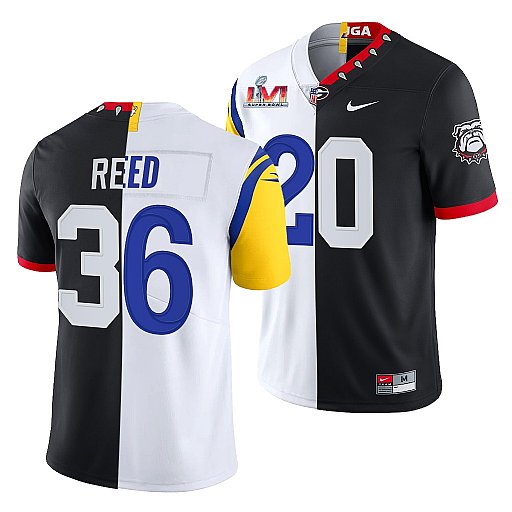 Men's Black/White Los Angeles Rams X Georgia Bulldogs #36 J.R. Reed Split Super Bowl LVI Stitched Jersey